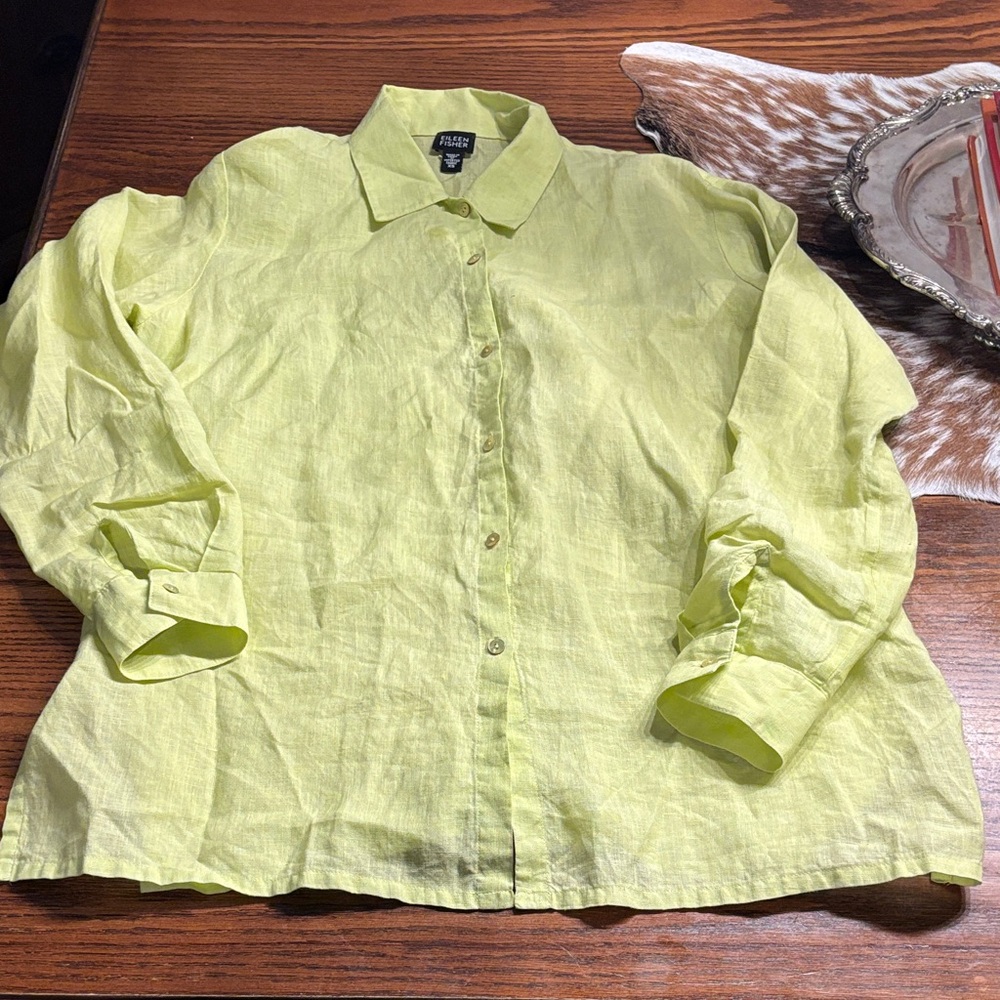 Eileen Fisher Light Green Irish Linen Shirt XS